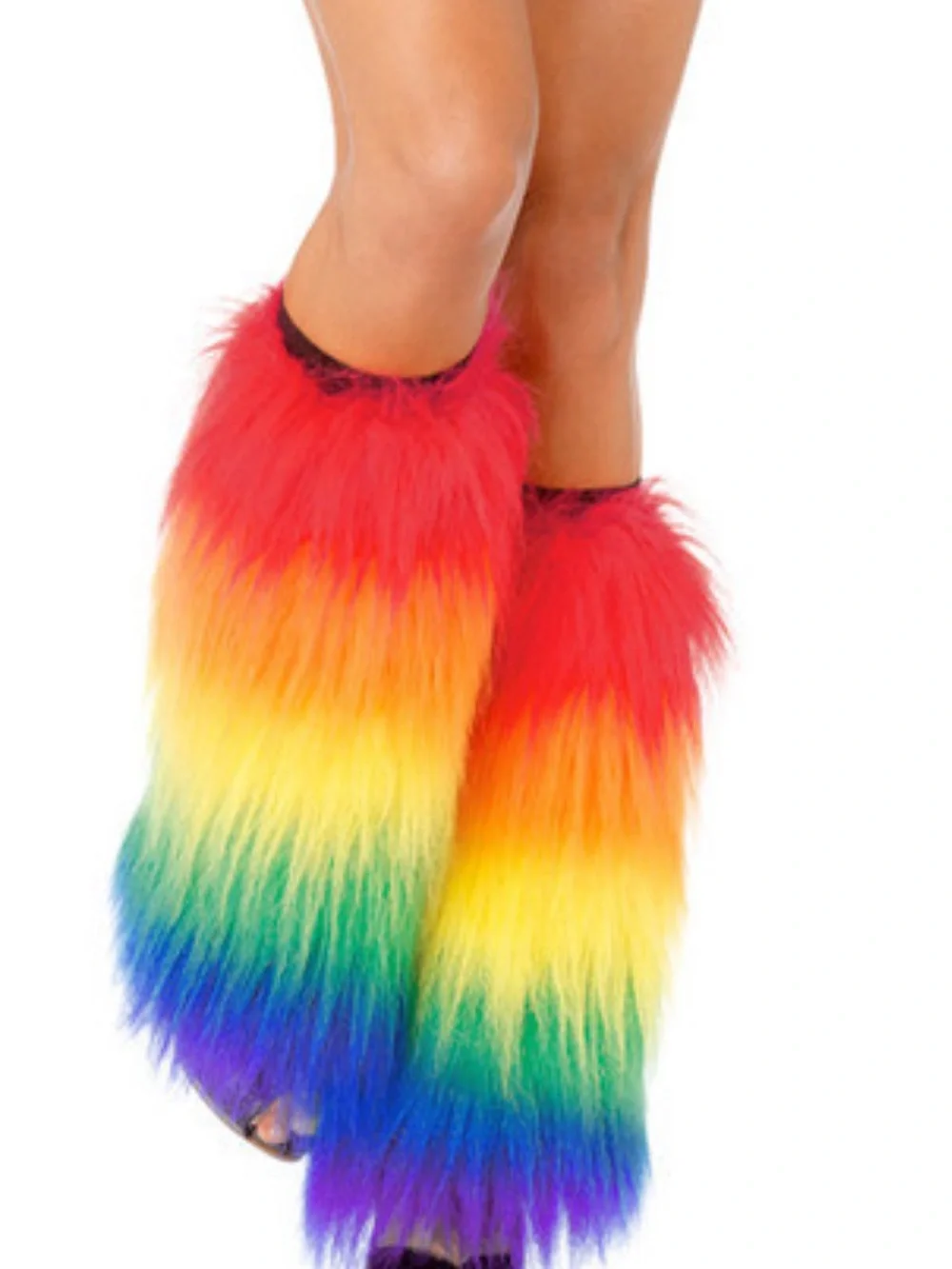 Rainbow Mesh Bikini Set and Furry Boot Covers - Multicolor